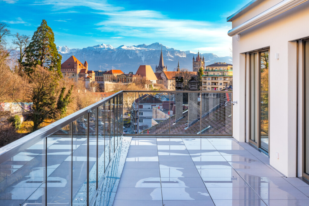 Vue depuis le balcon d'un nouvel immeuble Dominicé à Rue de la Borde 17, Lausanne