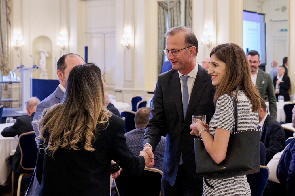 Our Partner and Head of Wealth Management, Benoît Mandosse, together with Wealth Manager Rubina Balyozyan, speaking with guests during the Dominicé Swiss Property Fund’s annual presentation.